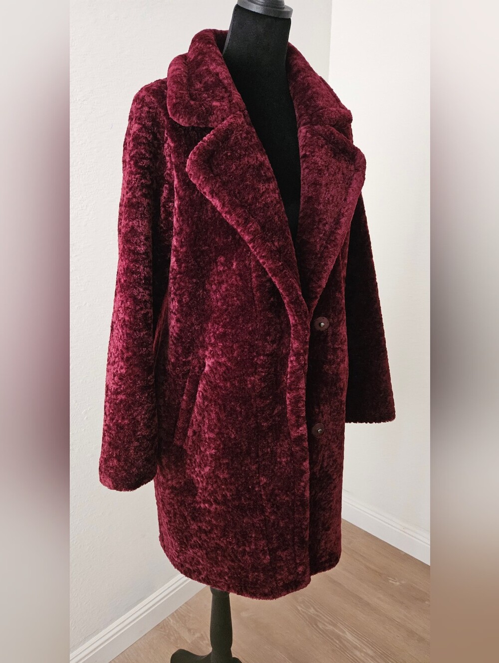 MICHAEL Michael Kors Plush Faux Shearling Coat - Burgundy